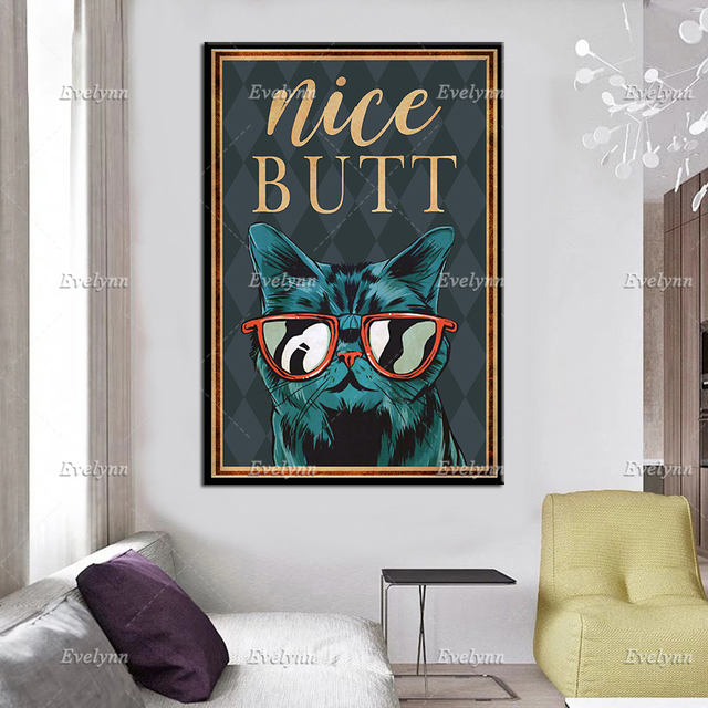 Plakat Fajny kot z ładnym tyłkiem - druk na płótnie, idealny prezent dla miłośników kotów, zabawny obrazek do łazienki i wyjątkowa dekoracja wnętrza - Wianko - 3