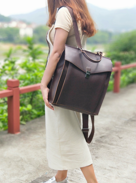 Damski plecak Vintage o dużej pojemności na laptopa, skórzana torba 14 - Wianko - 4