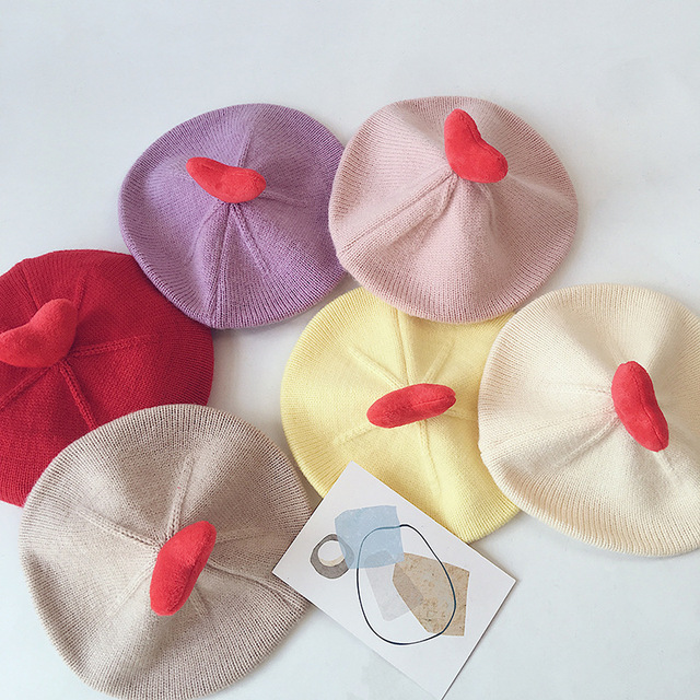 Dziergana czapka zimowa dla noworodka w cukierkowych kolorach - Dziewczęce Cherry Patch Beret - Wianko - 2