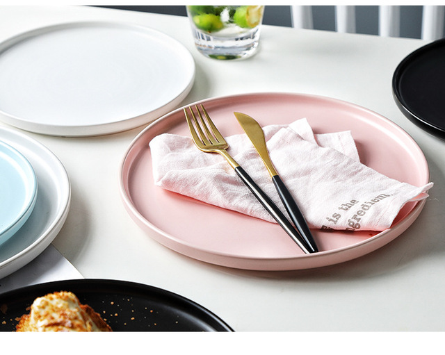 Domowa ceramika - nordycka, kreatywna, czerwona - taca do steków, gastronomiczna patelnia, pizza - okrągły talerz płytki i zastawa stołowa - Wianko - 7
