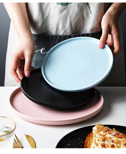 Domowa ceramika - nordycka, kreatywna, czerwona - taca do steków, gastronomiczna patelnia, pizza - okrągły talerz płytki i zastawa stołowa - Wianko - 8