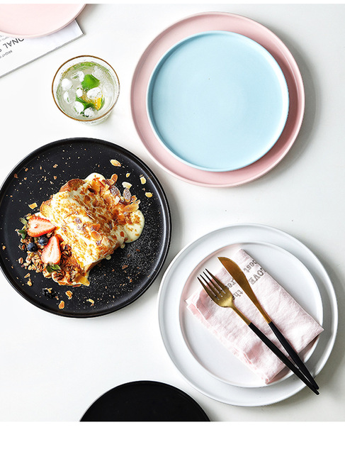 Domowa ceramika - nordycka, kreatywna, czerwona - taca do steków, gastronomiczna patelnia, pizza - okrągły talerz płytki i zastawa stołowa - Wianko - 10