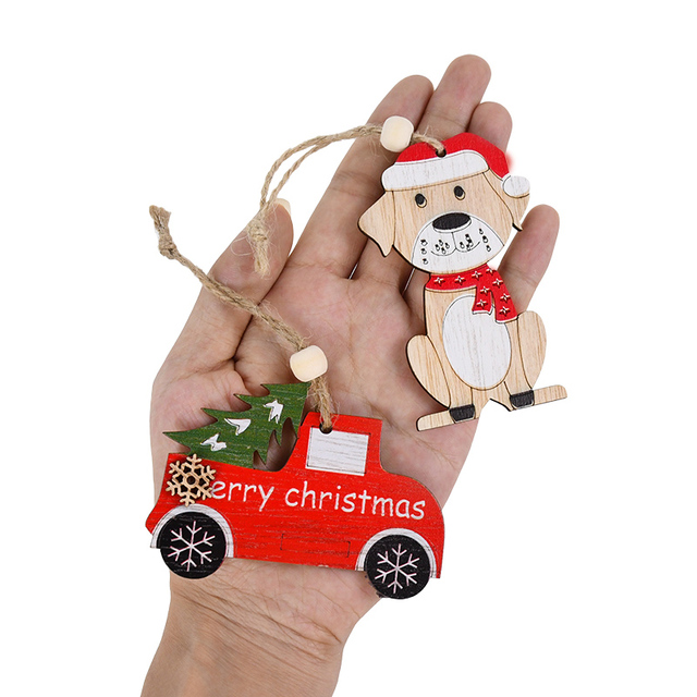 Drewniane malowane wisiorki świąteczne - kolorowy samochód choinka - wiszący ornament boże narodzenie - dekoracje dla dzieci - Wianko - 3
