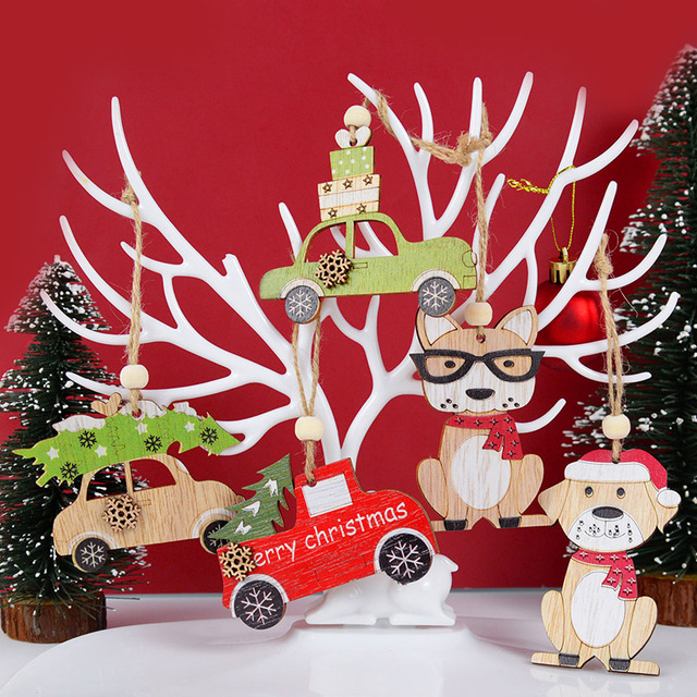 Drewniane malowane wisiorki świąteczne - kolorowy samochód choinka - wiszący ornament boże narodzenie - dekoracje dla dzieci - Wianko - 2