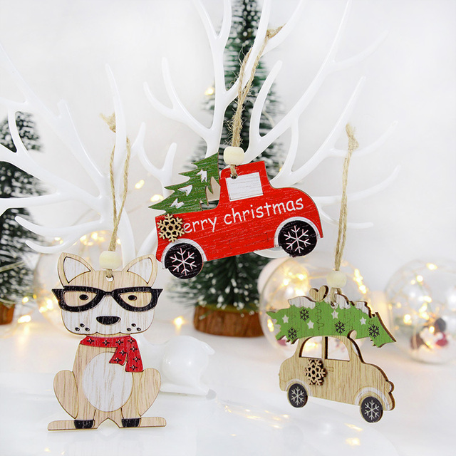 Drewniane malowane wisiorki świąteczne - kolorowy samochód choinka - wiszący ornament boże narodzenie - dekoracje dla dzieci - Wianko - 7