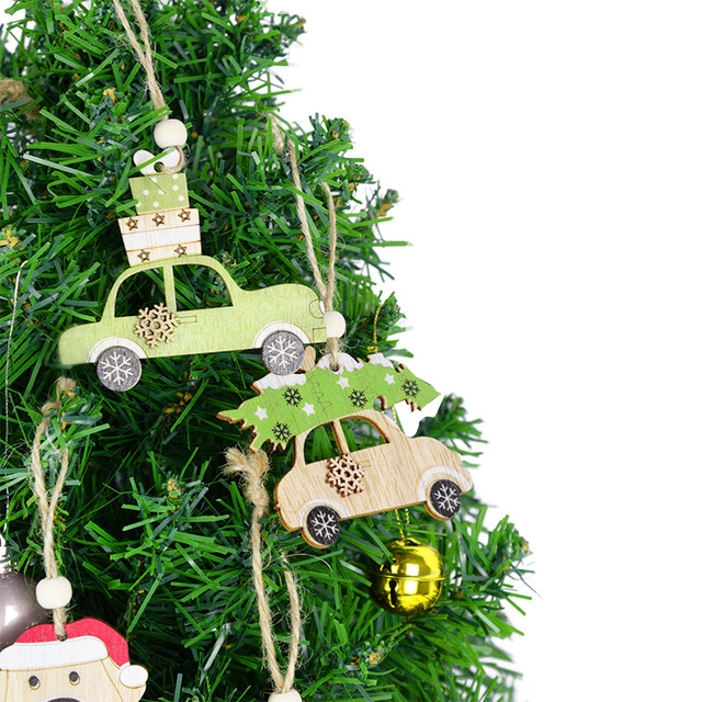 Drewniane malowane wisiorki świąteczne - kolorowy samochód choinka - wiszący ornament boże narodzenie - dekoracje dla dzieci - Wianko - 14