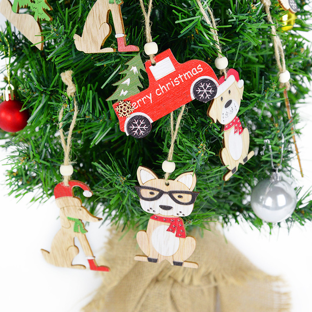 Drewniane malowane wisiorki świąteczne - kolorowy samochód choinka - wiszący ornament boże narodzenie - dekoracje dla dzieci - Wianko - 15