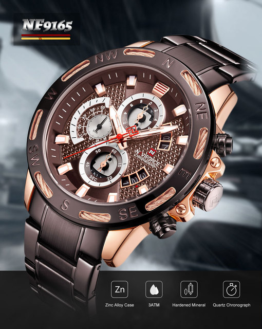 Nowy zegarek męski NAVIFORCE 2021 Business Man, kwarcowy, luksusowy, sportowy, wodoodporny – Calander 9165 - Wianko - 1