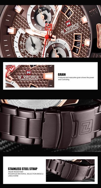 Nowy zegarek męski NAVIFORCE 2021 Business Man, kwarcowy, luksusowy, sportowy, wodoodporny – Calander 9165 - Wianko - 9