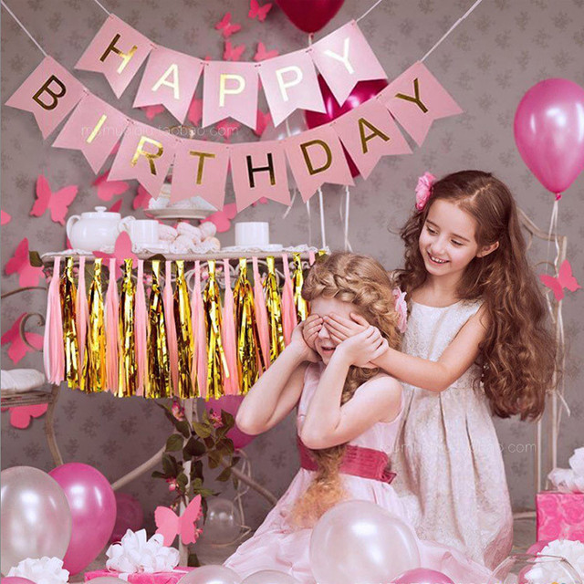 Zestaw dekoracji urodzinowych: 13 sztuk szczęśliwego papierowego banera w czarnym, białym i różowym kolorze dla chłopca i dziewczynki - Wianko - 5