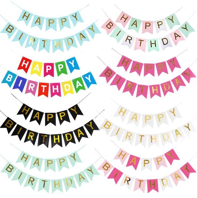 Zestaw dekoracji urodzinowych: 13 sztuk szczęśliwego papierowego banera w czarnym, białym i różowym kolorze dla chłopca i dziewczynki - Wianko - 7