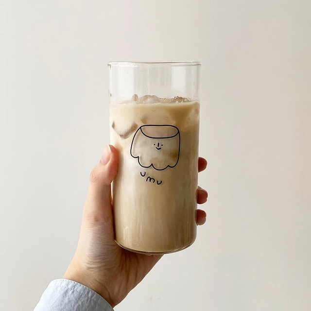 Koreańskie przezroczyste filiżanki Cartoon 400ml - śliczne szklane kubki na mleko, budyń, kawę, cytrynę, sodę i soki - Wianko - 8