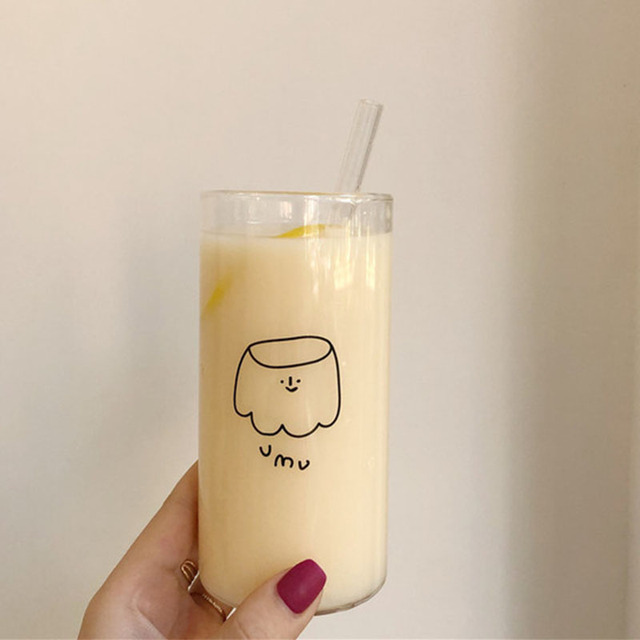 Koreańskie przezroczyste filiżanki Cartoon 400ml - śliczne szklane kubki na mleko, budyń, kawę, cytrynę, sodę i soki - Wianko - 7