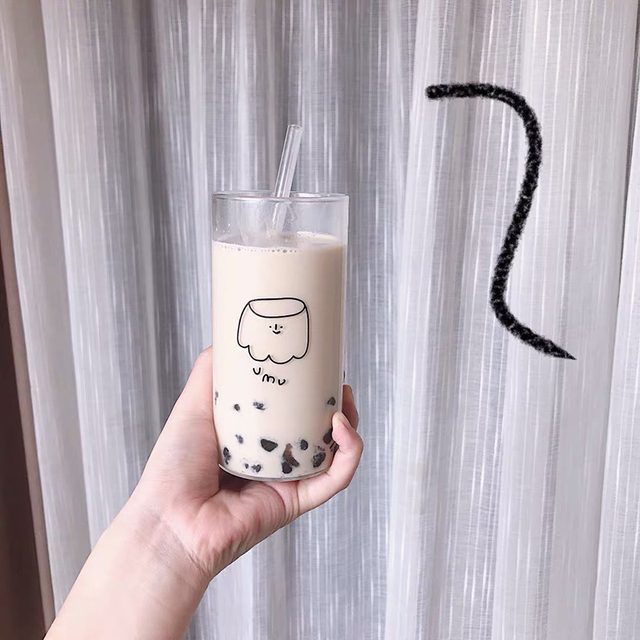 Koreańskie przezroczyste filiżanki Cartoon 400ml - śliczne szklane kubki na mleko, budyń, kawę, cytrynę, sodę i soki - Wianko - 13