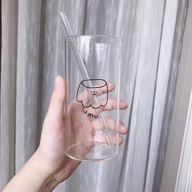 Koreańskie przezroczyste filiżanki Cartoon 400ml - śliczne szklane kubki na mleko, budyń, kawę, cytrynę, sodę i soki - Wianko - 10