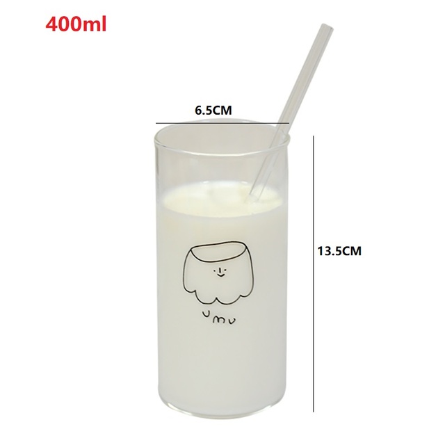 Koreańskie przezroczyste filiżanki Cartoon 400ml - śliczne szklane kubki na mleko, budyń, kawę, cytrynę, sodę i soki - Wianko - 12