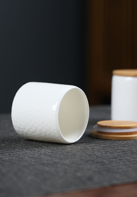 Pojemnik na herbatę - mały biały porcelanowy caddy z bambusową okładką - Wianko - 10
