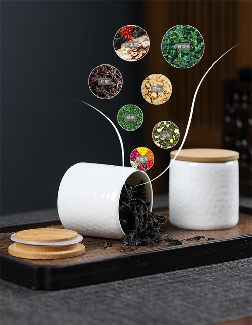 Pojemnik na herbatę - mały biały porcelanowy caddy z bambusową okładką - Wianko - 4
