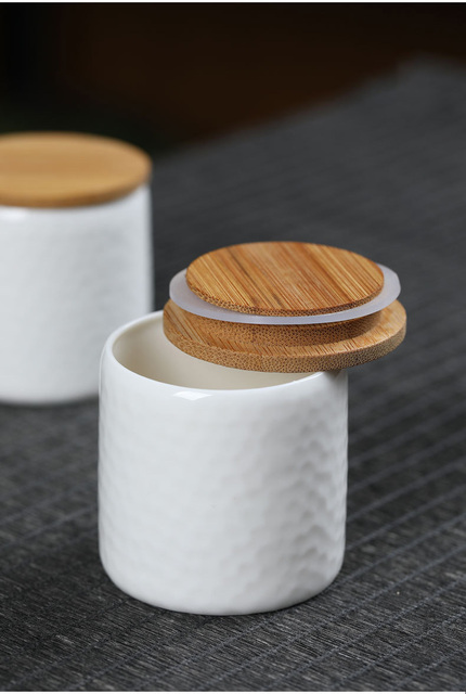 Pojemnik na herbatę - mały biały porcelanowy caddy z bambusową okładką - Wianko - 9