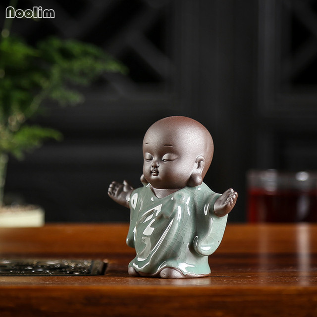 Rzeźba porcelanowa Kung Fu - mała mnich herbata Pet, ceramika, statua Buddy do dekoracji domu - Wianko - 4