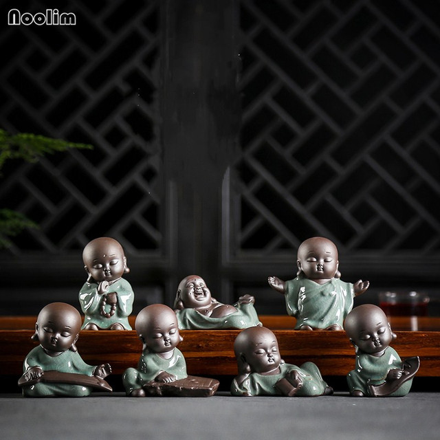 Rzeźba porcelanowa Kung Fu - mała mnich herbata Pet, ceramika, statua Buddy do dekoracji domu - Wianko - 2