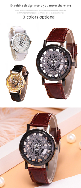 Męski zegarek analogowy z paskiem PU i wydrążonymi detalami - zegarek kwarcowy - Wianko - 2