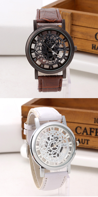 Męski zegarek analogowy z paskiem PU i wydrążonymi detalami - zegarek kwarcowy - Wianko - 4