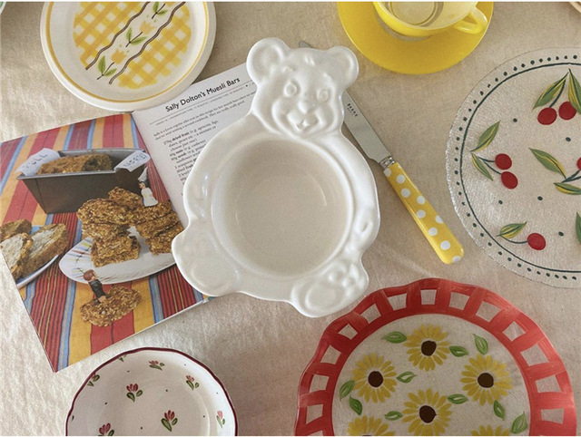 Ceramiczna miska dla dzieci - Vintage Ins styl, Retro słodki miś, odpowiednia na desery, płatki śniadaniowe, jogurt i owsianki - Wianko - 1