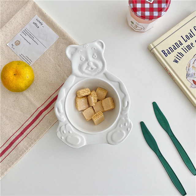 Ceramiczna miska dla dzieci - Vintage Ins styl, Retro słodki miś, odpowiednia na desery, płatki śniadaniowe, jogurt i owsianki - Wianko - 3