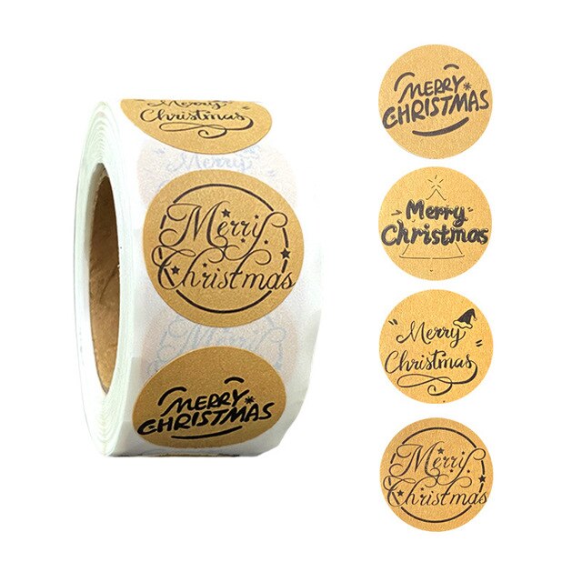 100-500 sztuk okrągłe naklejki świąteczne Merry Kraft - Scrapbooking, napisy Thank You, samoprzylepne, papiernicze - Wianko - 2