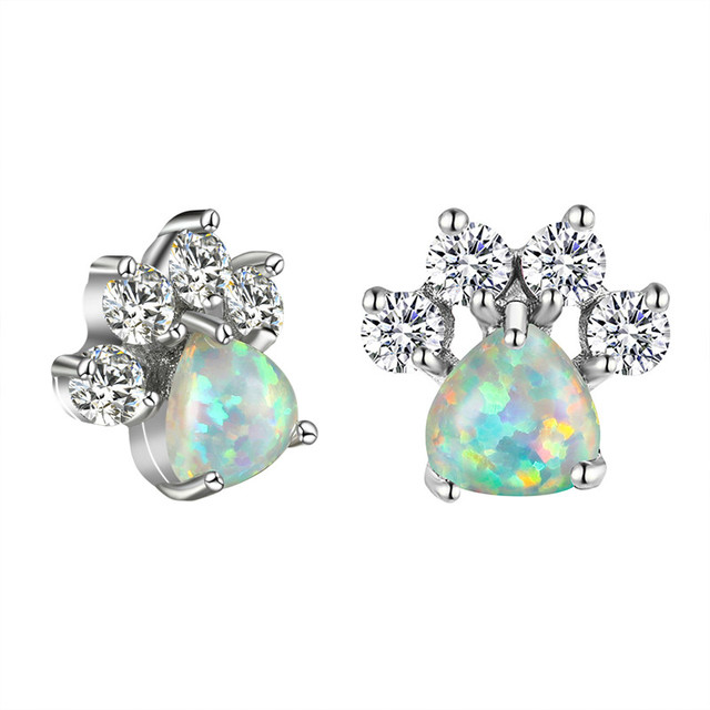 Kolczyki srebrne z kocio-pazurami i białymi ognistymi kamieniami Opal dla kobiet w stylu vintage - Wianko - 5