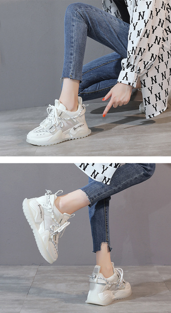 Nowe damskie trampki ze skóry naturalnej na platformie - letnie obuwie ze siatkowym wzorem+ sznurowane buty dla małych rozmiarów (32-34) - Wianko - 7