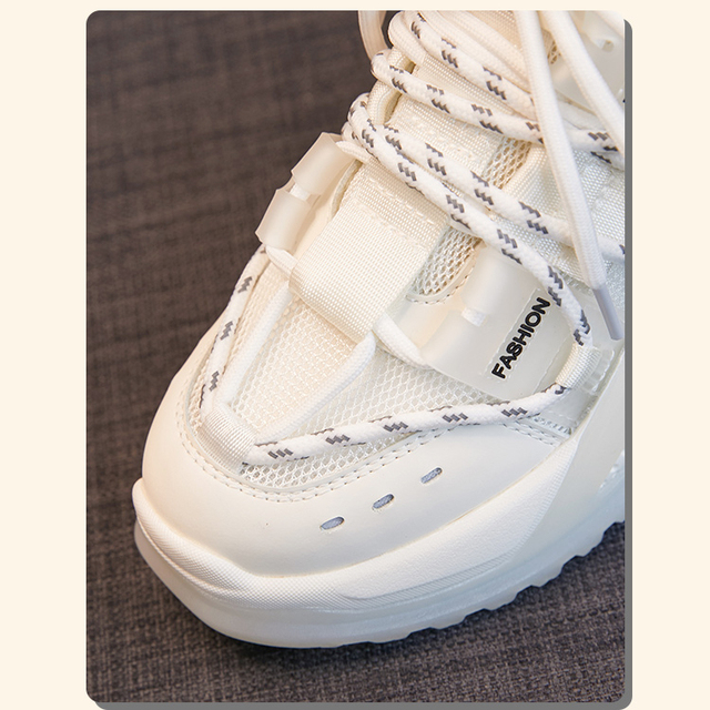 Nowe damskie trampki ze skóry naturalnej na platformie - letnie obuwie ze siatkowym wzorem+ sznurowane buty dla małych rozmiarów (32-34) - Wianko - 20