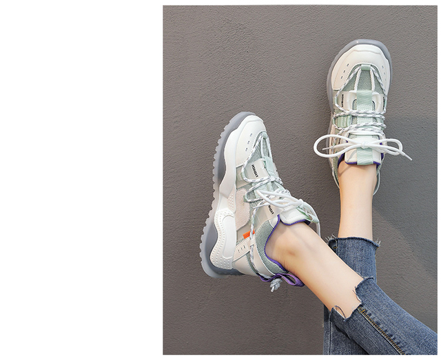 Nowe damskie trampki ze skóry naturalnej na platformie - letnie obuwie ze siatkowym wzorem+ sznurowane buty dla małych rozmiarów (32-34) - Wianko - 4