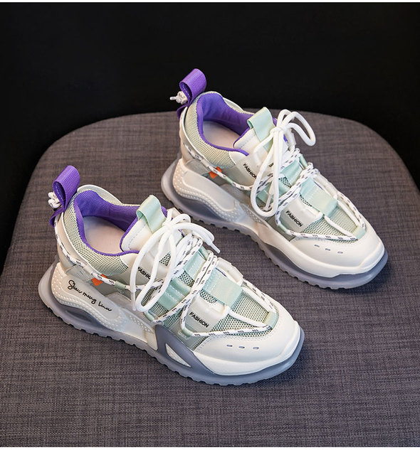 Nowe damskie trampki ze skóry naturalnej na platformie - letnie obuwie ze siatkowym wzorem+ sznurowane buty dla małych rozmiarów (32-34) - Wianko - 12