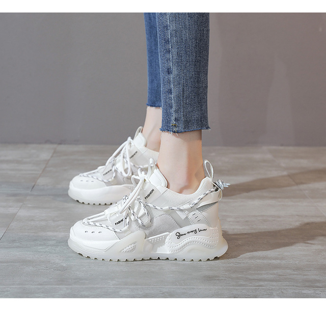 Nowe damskie trampki ze skóry naturalnej na platformie - letnie obuwie ze siatkowym wzorem+ sznurowane buty dla małych rozmiarów (32-34) - Wianko - 8
