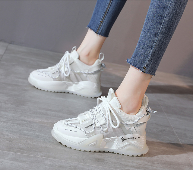 Nowe damskie trampki ze skóry naturalnej na platformie - letnie obuwie ze siatkowym wzorem+ sznurowane buty dla małych rozmiarów (32-34) - Wianko - 9