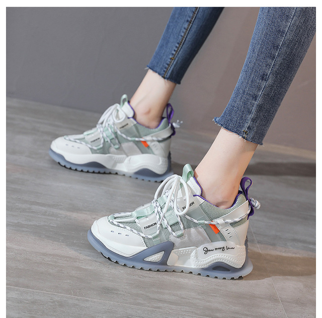 Nowe damskie trampki ze skóry naturalnej na platformie - letnie obuwie ze siatkowym wzorem+ sznurowane buty dla małych rozmiarów (32-34) - Wianko - 6