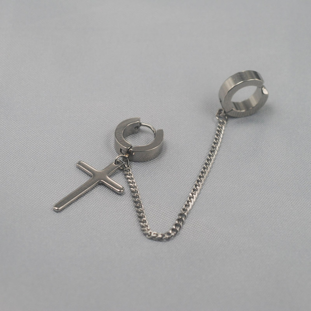 Kolczyk wiszący ze stali nierdzewnej: skrzyżowane paski, kolor srebrny, fałszywe kolczyki biżuteria - Wianko - 5