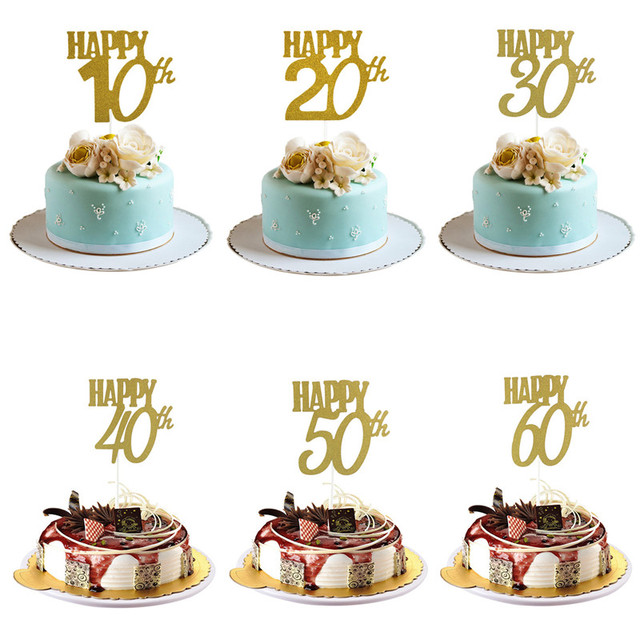 Topper tortu urodzinowego 30/40/50/60 - papier dekoracyjny, złota szczęśliwa sztuka - Wianko - 1