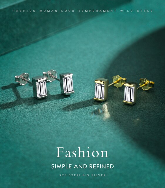 Uszyte srebrne kolczyki z emaliowanym szlifem w kształcie prostokąta, idealne dla eleganckich kobiet - Wianko - 1