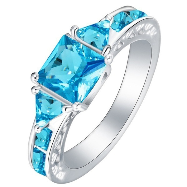 Zaręczynowy pierścionek z niebieskim kryształem i elegancka biżuteria dla kobiet w stylu vintage - Wianko - 3