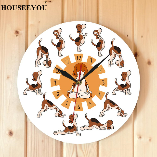 Kreatywny zegar ścienny Cartoon Funny Dog robiący jogę - dekoracja dla domu, sypialni, biura oraz prezenty dla dzieci - Wianko - 3
