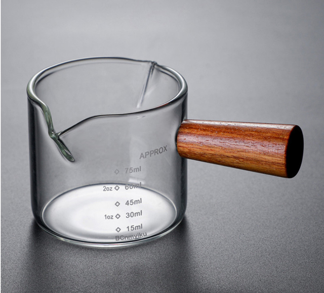 Drewniany uchwyt podwójne usta kubek szklany do mleka 75ml z przezroczystą miarką - Wianko - 4
