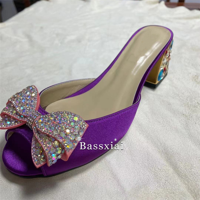Sandały Rhinestone motylkowe z kwiatowym wzorem dla kobiet - kolorowe diamenty, satynowe pantofle na wysokim obcasie z otwartymi palcami - Wianko - 8