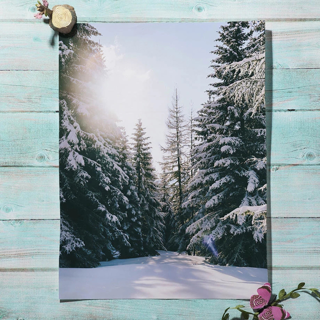 Skandynawski plakat zimowy las łoś sosna boże narodzenie stożek styl artystyczny - Wianko - 10