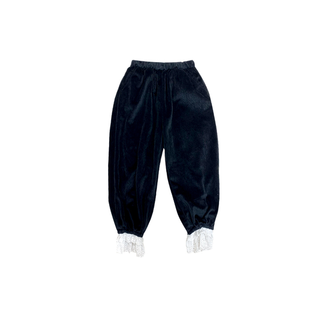 Dziewczęce spodnie zimowe MILA CHOU 2021, czarne, sztruksowe, luźne, z koronką, dzieci 2-8 lat - Wianko - 28