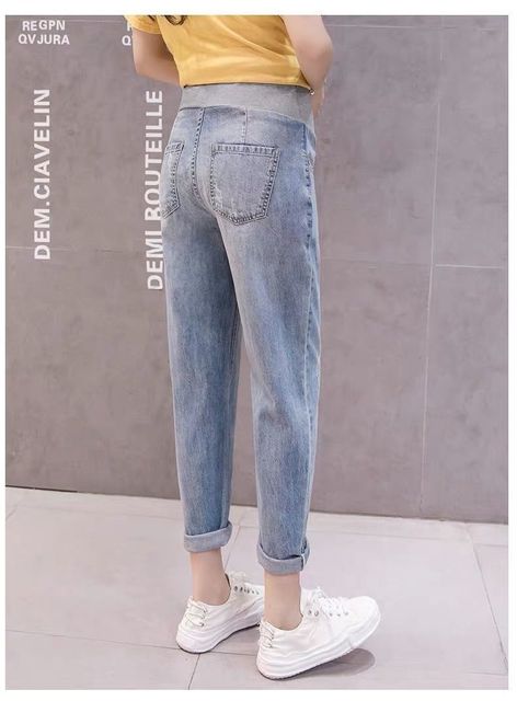 Ciążowe jeansy Casual Denim z luźnym brzuchem i podnoszeniem, kieszeniowe spodnie dla kobiet w ciąży – Baggy Jean - Wianko - 7