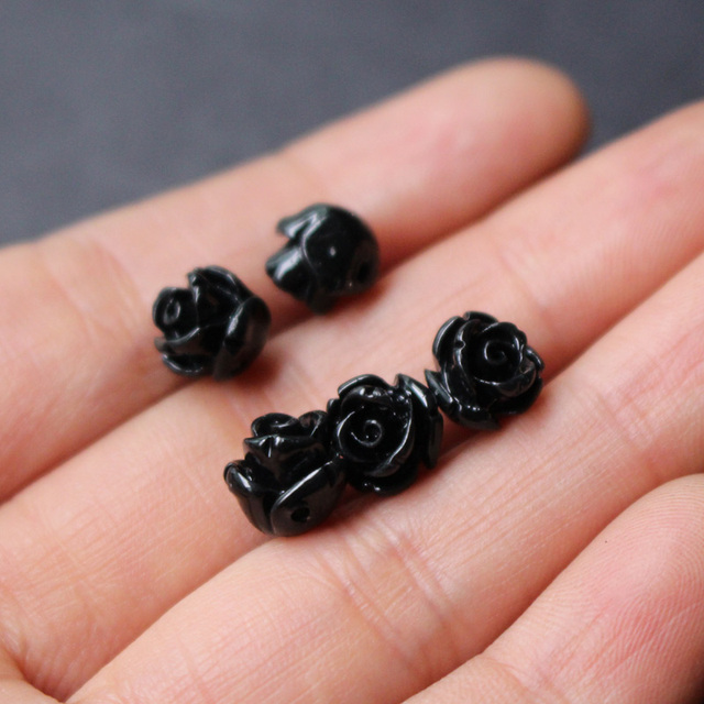 20 sztuk koralików sztucznych róż szrodkowych o szerokości 8mm do tworzenia biżuterii DIY, czarny, luźne Cabochony - Wianko - 1