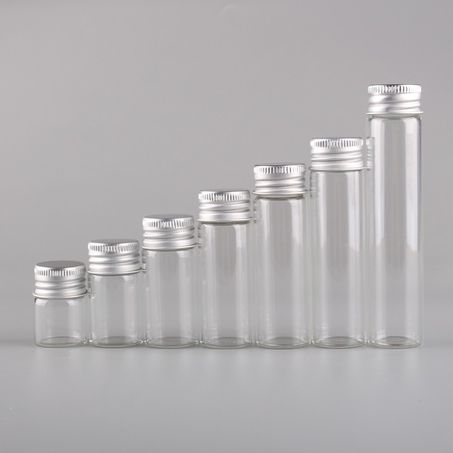 Zestaw 24 szklanych butelek eliksirów o pojemnościach: 5ml, 7ml, 10ml, 14ml, 18ml, 20ml, 25ml z aluminiowymi korkami - puste pojemniki na perfumy i słodycze do rękodzieła DIY - Wianko - 1